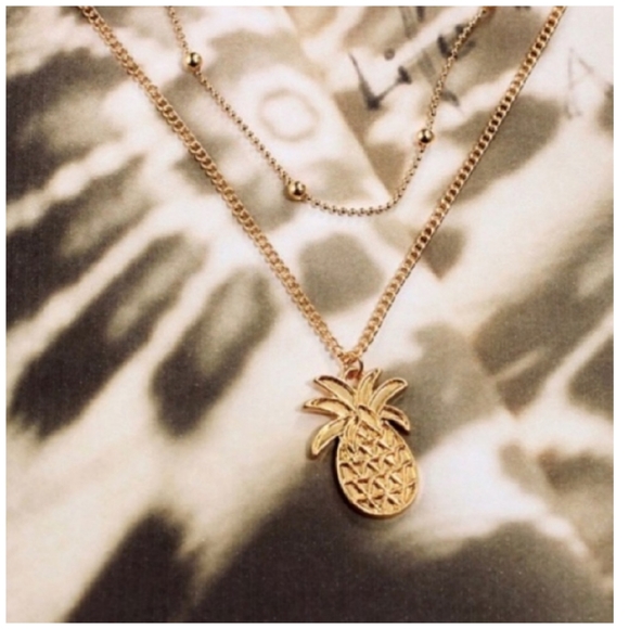 Gold Double Chain Pineapple Necklace. - Picture 5 of 5